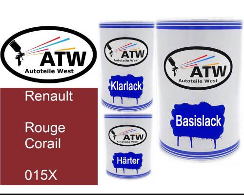 Renault, Rouge Corail, 015X: 500ml Lackdose + 500ml Klarlack + 250ml Härter - Set, von ATW Autoteile West.